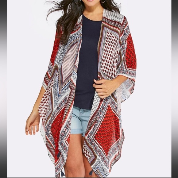 Pinky Boho Open Front Patchwork Tassel Festival Kimono - Picture 16 of 16